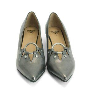 John Fluevog Truth Makena Silver Leather with Key Ring and Studs size 8 RARE